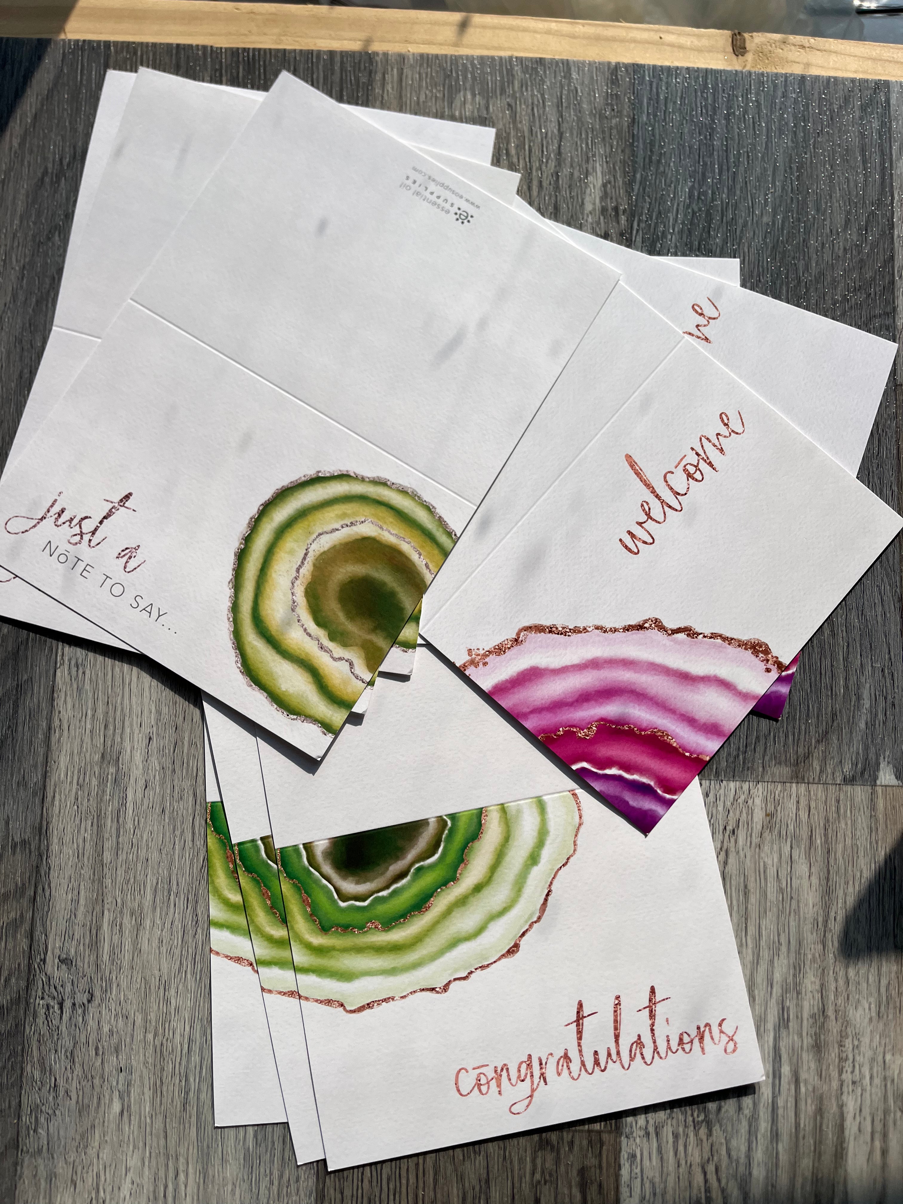 Cartes cristallines - Congrats / Just to say / Welcome (Lot de 9 cartes, 3 de chaque)