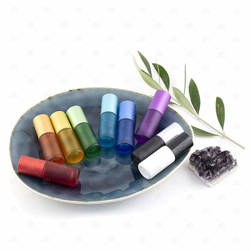 Deluxe Frosted 5Ml Red Roller Bottles With Metallic Caps & Premium (5 Pack) Glass Bottle