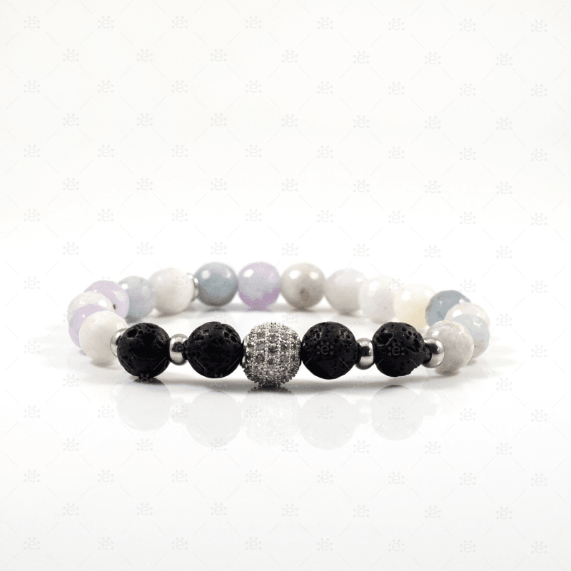 Linda:  Moonstone Amethyst & Aquamarine Gemstone Lava Diffuser Bracelet Jewellery