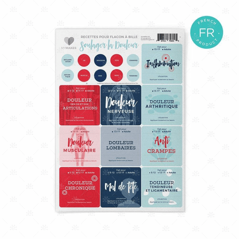 Mymakes:  Pain Relief - Label Sheet French Labels