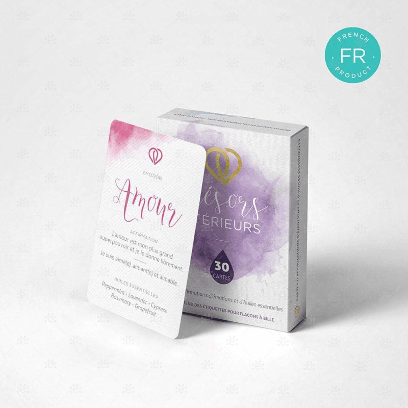 Treasures Within (French - Fr):  Emotions & Essential Oil Affirmation Cards (With Bottle Labels)